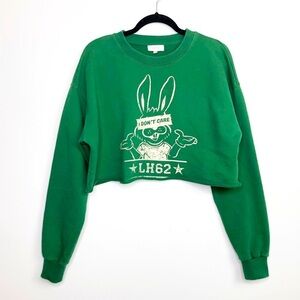 LURE HSU Green cropped I don’t care graphic Sweatshirt
